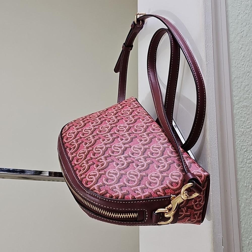 COACH CF343 MADI Crossbody Rouge Pink Canvas/Leather Monogram Print EUC - Picture 2 of 15
